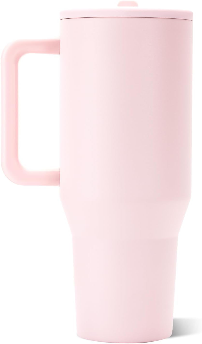 Traveler 40Oz, Insulated Tumbler with Handle & Straw, Pink Sand