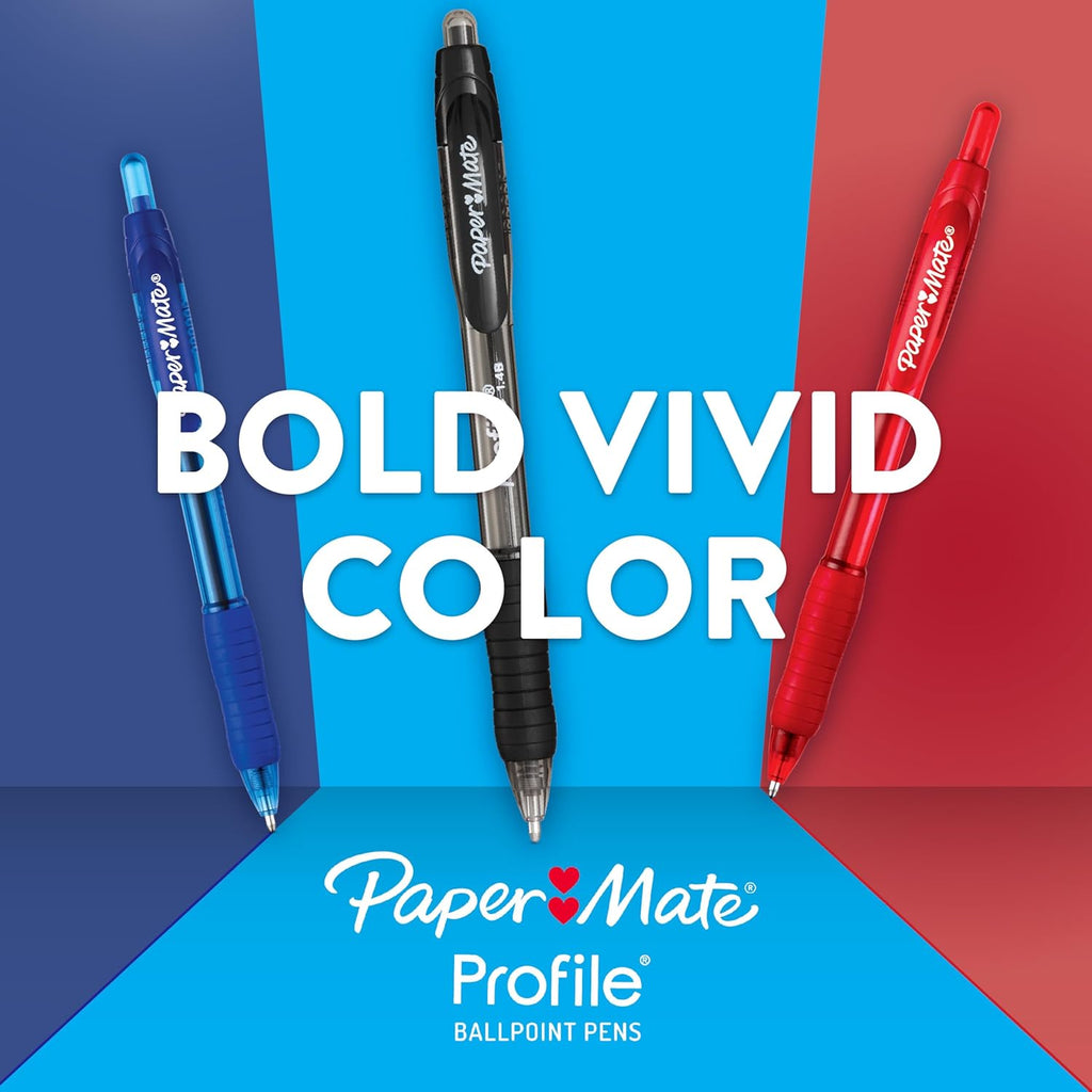 Paper Mate Profile Retractable Ballpoint Pens, Bold Point (1.4Mm), Assorted Colors, 12 Count - Back to School, Office, Teacher Supplies