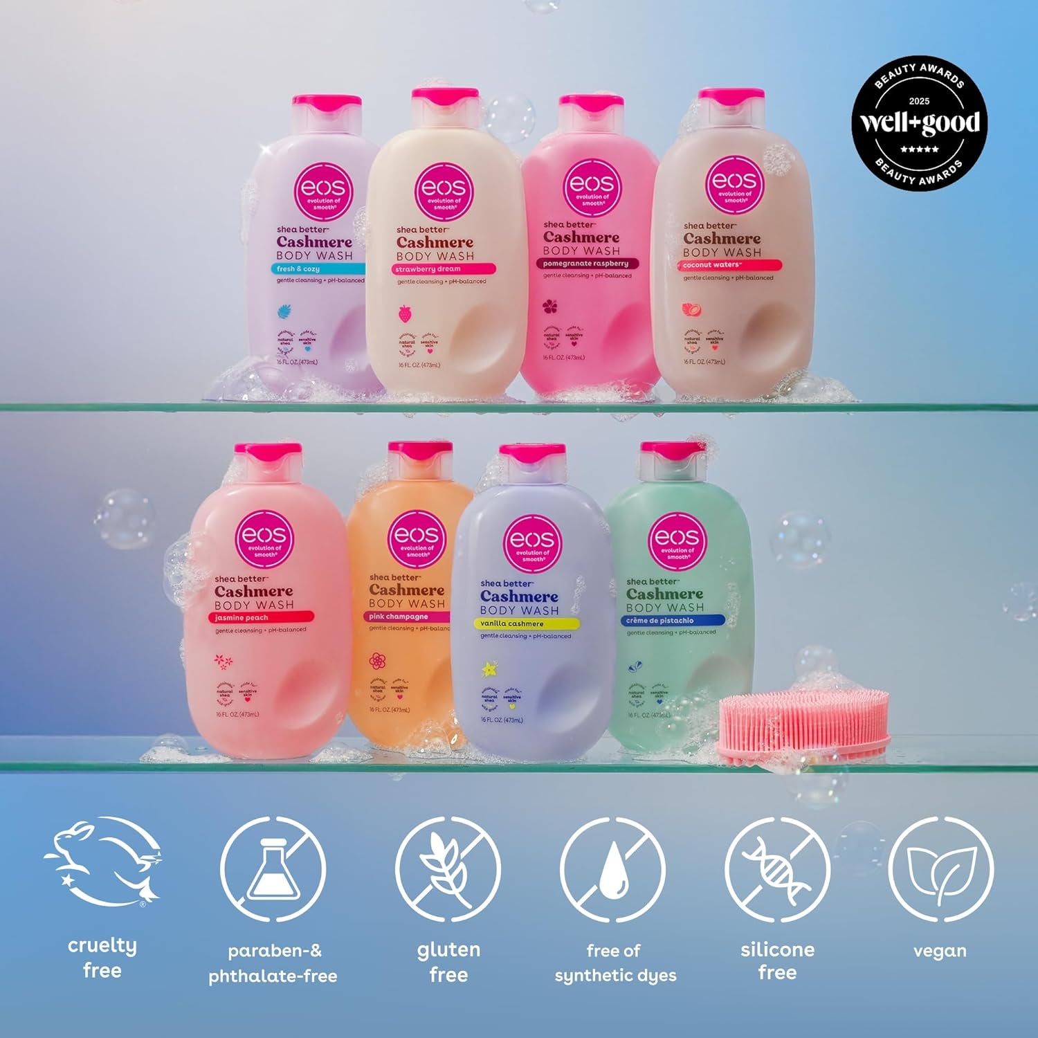 Cashmere Body Wash – Fresh & Cozy, Moisturizing Body Wash, Creamy Gel Formula, with Shea Butter, Glycerin, Vitamin E, Ph Balanced, Sensitive Skin, Vegan, 16 Fl Oz