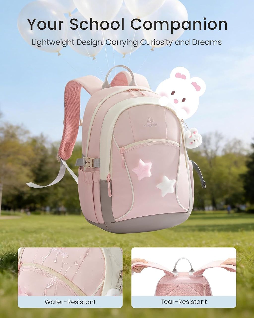 Cute School Backpack for Teen Girls & Kids, 15.6" Laptop Backpack | Lightweight Waterproof Bookbag for Girls 8-16 with Pins & Charm, Back to School Gifts for Elementary Middle School Students