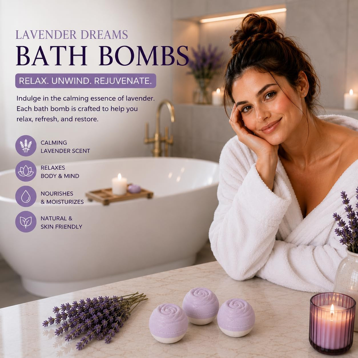 Lavender Dreams Bath Bombs for Women, 12 Organic Flower Bath Bombs, Soft Lavender Bath Bombs, Womens Bath Bombs Gift, Lush Bath Bombs for Girls, Relaxing Bathbombs, Bath Balls