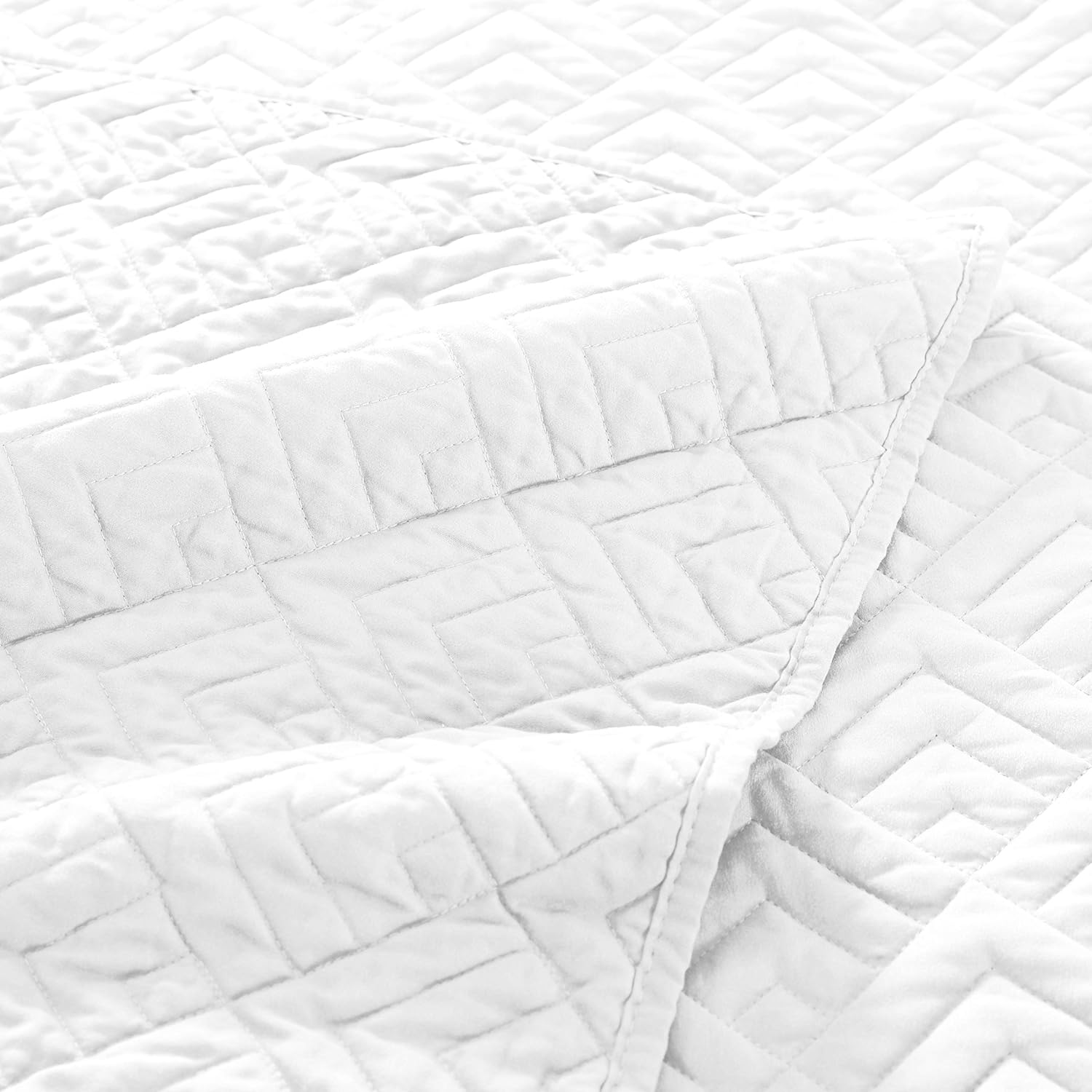 Quilt Set Queen Size Summer Squares Pattern White Bedspread | Bedding Set for All Season Use, Soft & Breathable Coverlet,3-Piece Set Includes 2 Shams, Machine Washable