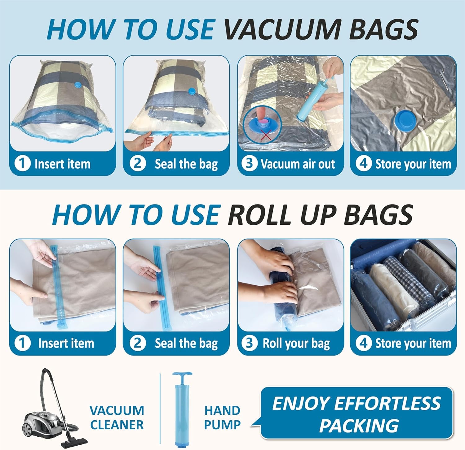 Vacuum Storage Bags, 80% Compression Vacuum Seal Space Saver Plastic Packaging Bags for Clothes, Blankets, Pillow, Bedding, Comforters, Sealer Clothing Storage,20 Combo