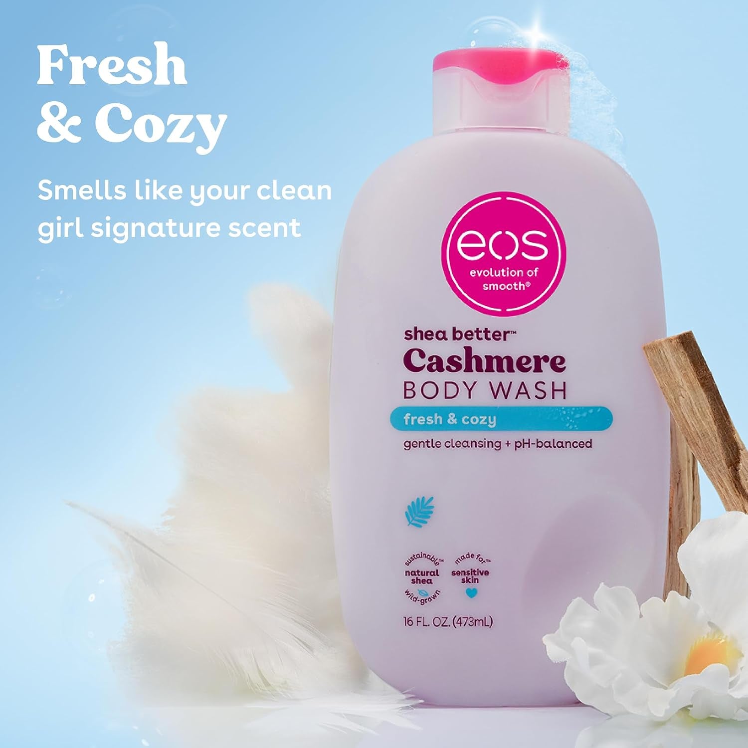 Cashmere Body Wash – Fresh & Cozy, Moisturizing Body Wash, Creamy Gel Formula, with Shea Butter, Glycerin, Vitamin E, Ph Balanced, Sensitive Skin, Vegan, 16 Fl Oz