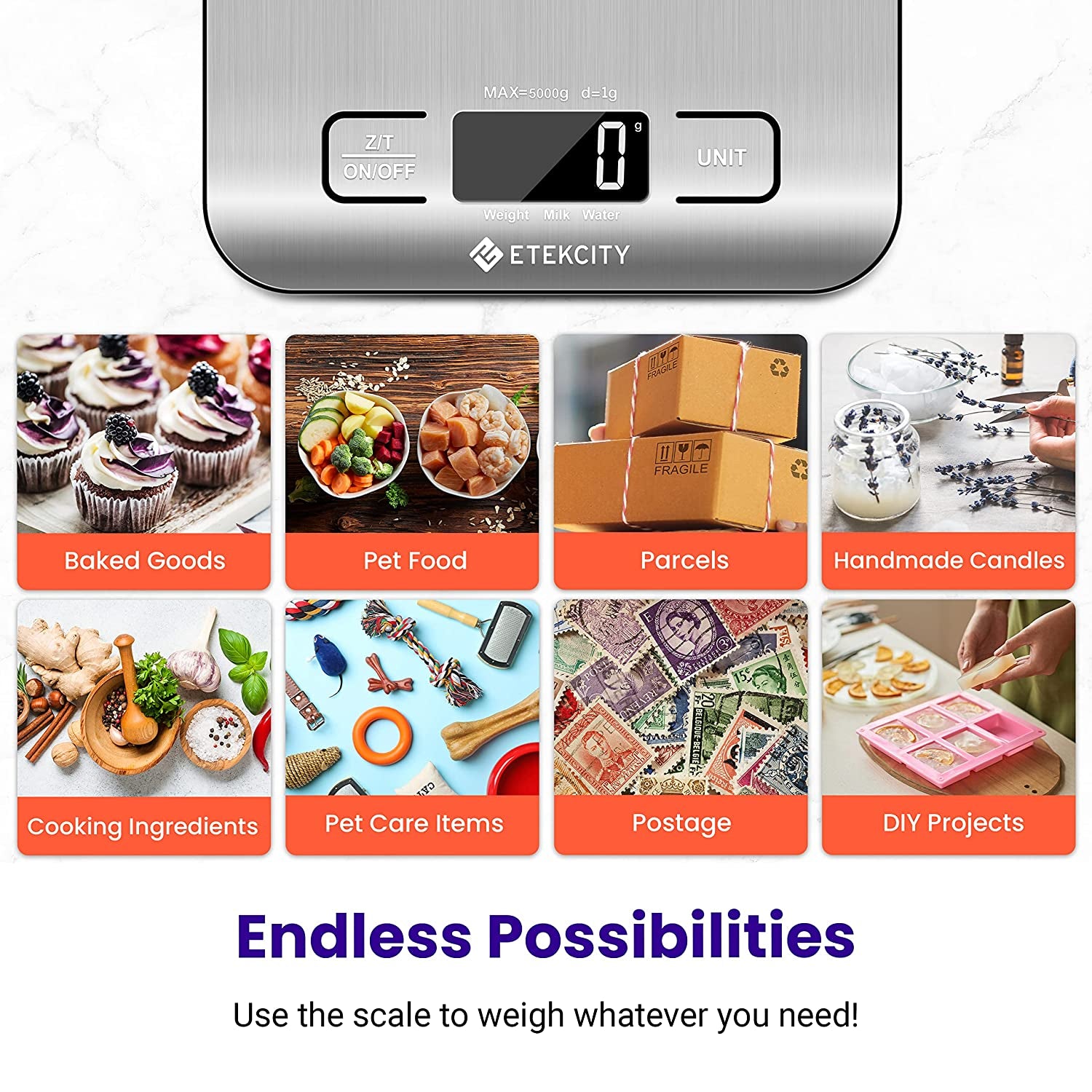 Food Kitchen Scale, Digital Grams and Ounces, 11Lb | Tare Function, Ideal for Baking, Weight Loss, Keto, Meal Prep, Packages, Liquids and Jewelry, 304 Stainless Steel
