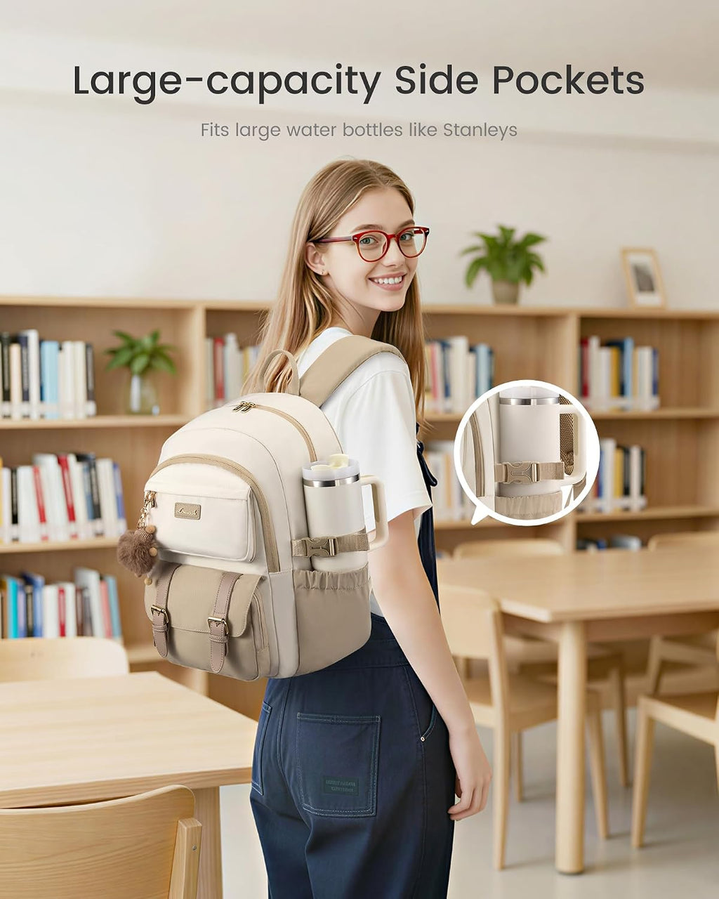 School Backpack for Girls, Bookbag with 15.6" Laptop Compartment | Cute Aesthetic Backpack with Anti-Theft Pocket & 40Oz Water Bottle Holder Lightweight Waterproof Back to School Bookbag