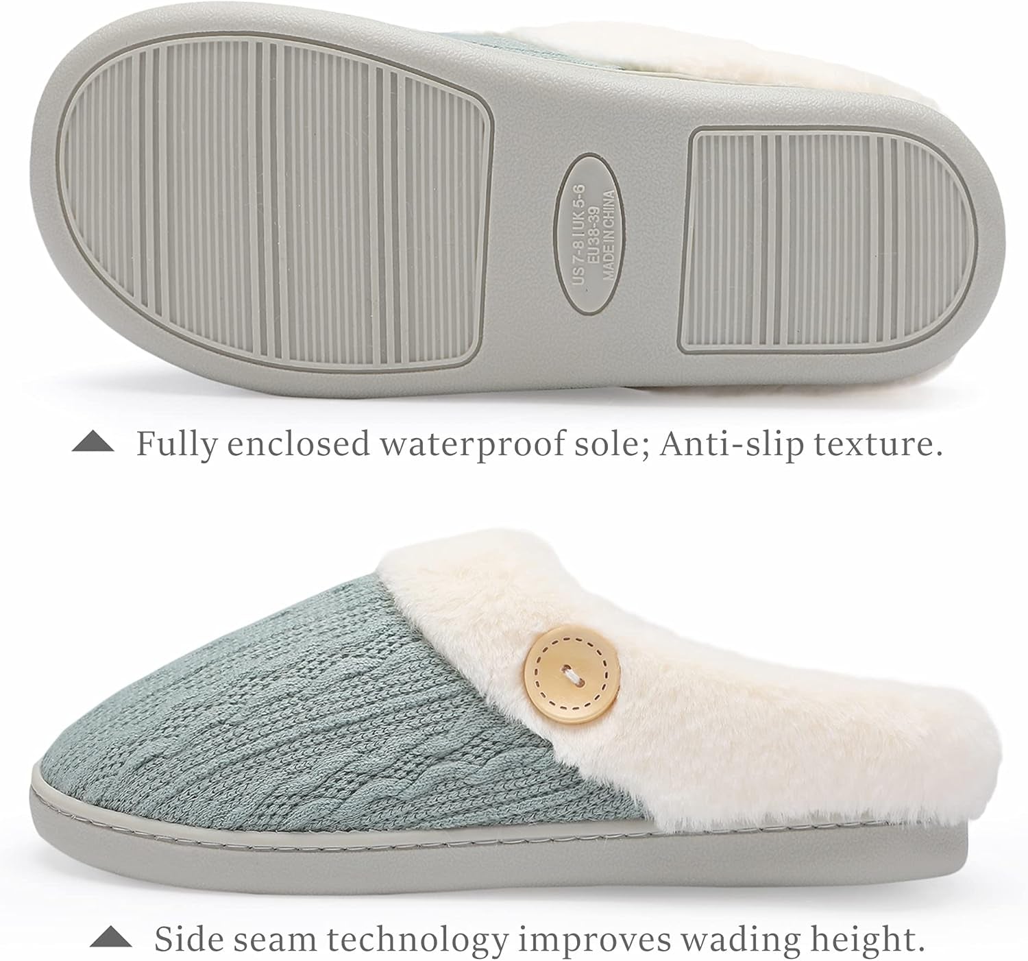 Womens Slipper Warm Comfy Memory Foam House Slippers Knitted Shoes Faux Fur Lined Anti-Skid Rubber Sole Bedroom Cozy Indoor Outdoor Slippers