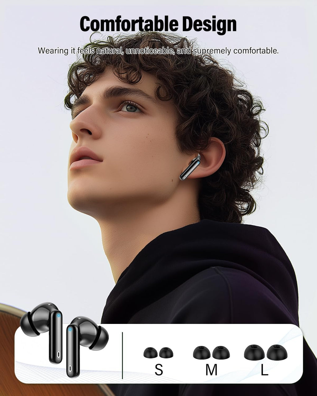 Wireless Earbuds, Bluetooth 5.4 Headphones Bass Stereo/Clear Calls, Black | Ear Buds with Noise Cancelling Mic LED Display in Ear Earphones IP7 Waterproof 36H Bluetooth Earbuds for Phones/Sport/Laptop