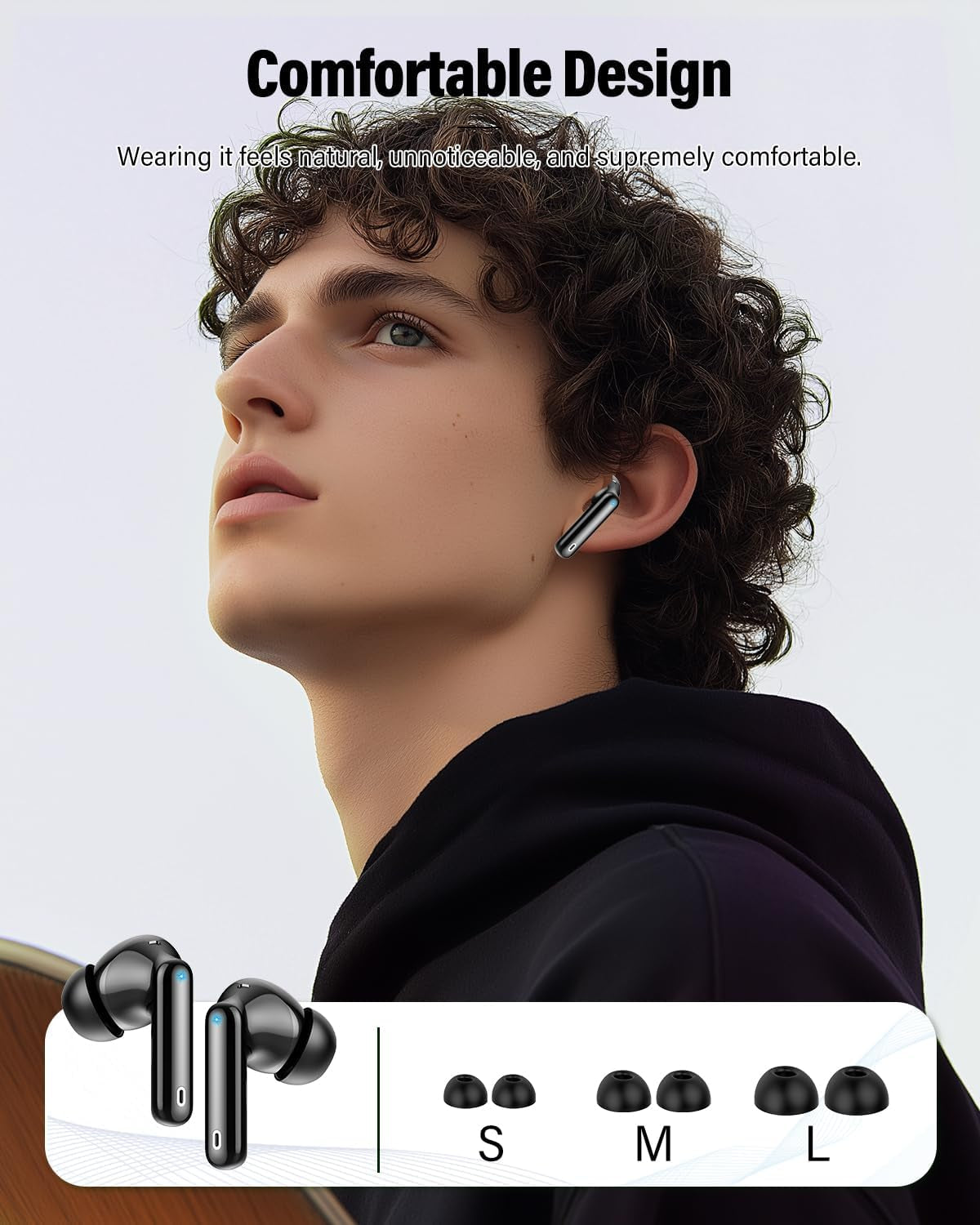 Wireless Earbuds, Bluetooth 5.4 Headphones Bass Stereo/Clear Calls, Black | Ear Buds with Noise Cancelling Mic LED Display in Ear Earphones IP7 Waterproof 36H Bluetooth Earbuds for Phones/Sport/Laptop