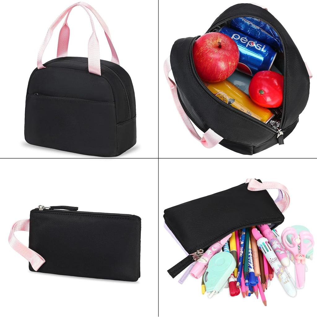 Cute School Backpack for Girls Backpack for School Bag Bookbag Set with Lunch Box Teen Girl Backpacks for Girls Teens (Black)