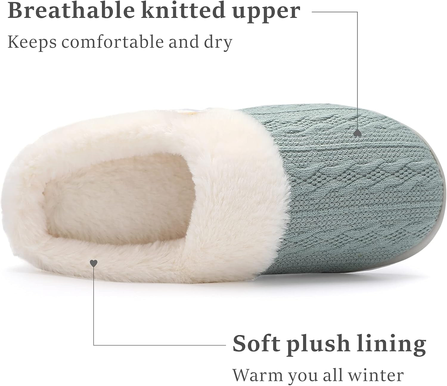 Womens Slipper Warm Comfy Memory Foam House Slippers Knitted Shoes Faux Fur Lined Anti-Skid Rubber Sole Bedroom Cozy Indoor Outdoor Slippers