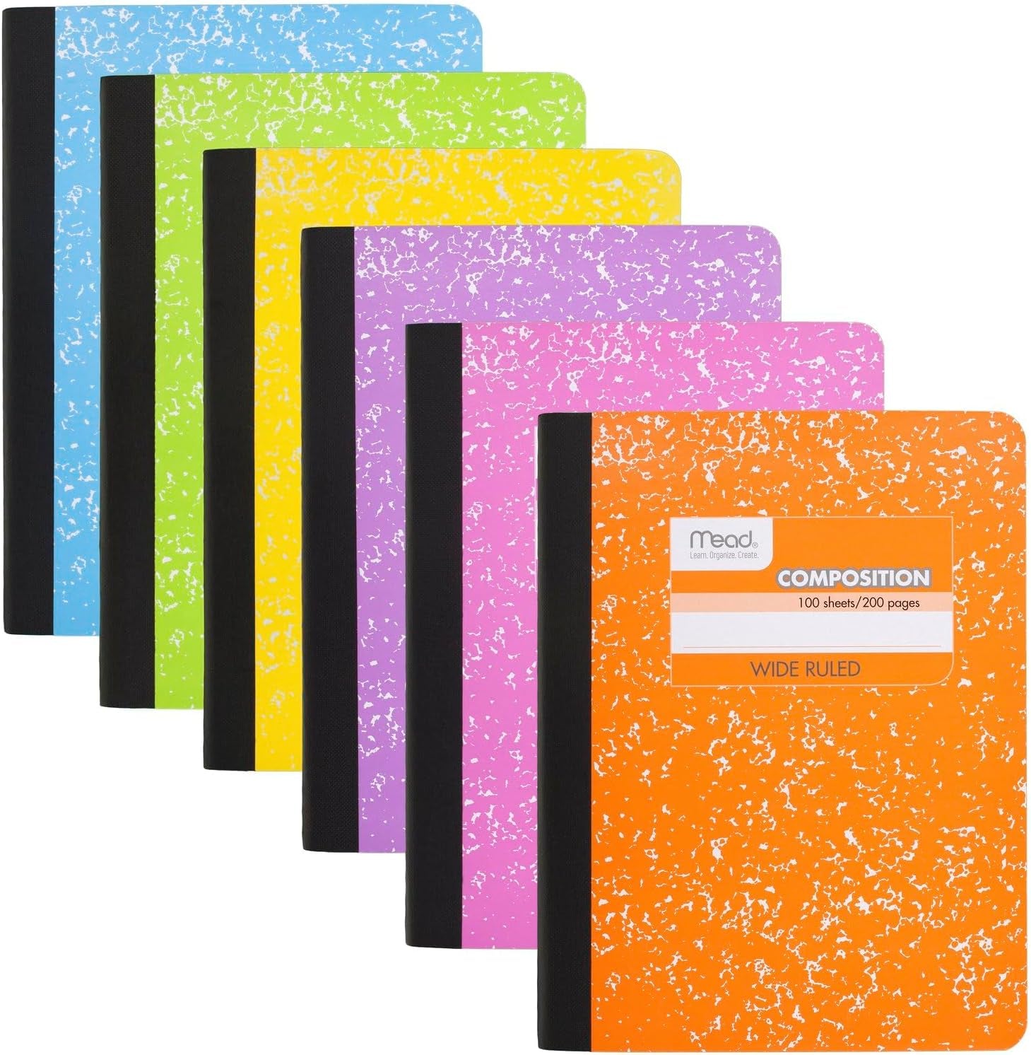 Composition Notebook, Wide Ruled 7.5" X 9.75" Paper, 100 Sheets, Assorted Colors, 6 Pack (950054-ECM)