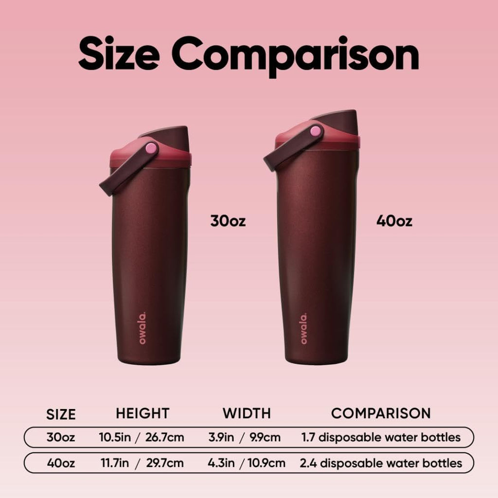 Owala Freesip Sway Insulated Stainless Steel Water Bottle with Two-Way Spout, Built-In Straw and Bucket Handle, Made for Travel, School, and Sports, 40Oz, BPA Free, Leak Proof, Black Cherry