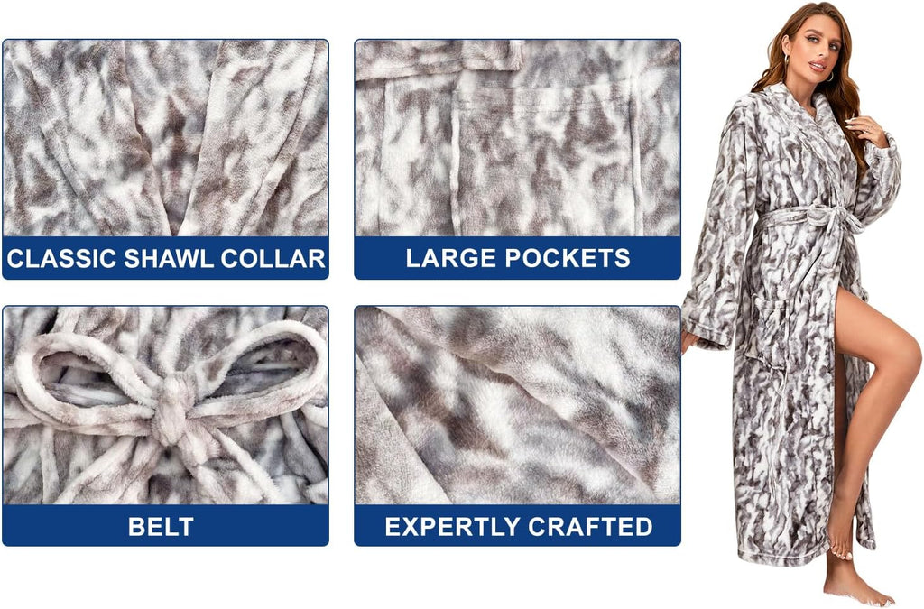 Womens Bathrobe Ladies Fleece Plush Warm Long Robes Fleece Nightgown Sleepwear