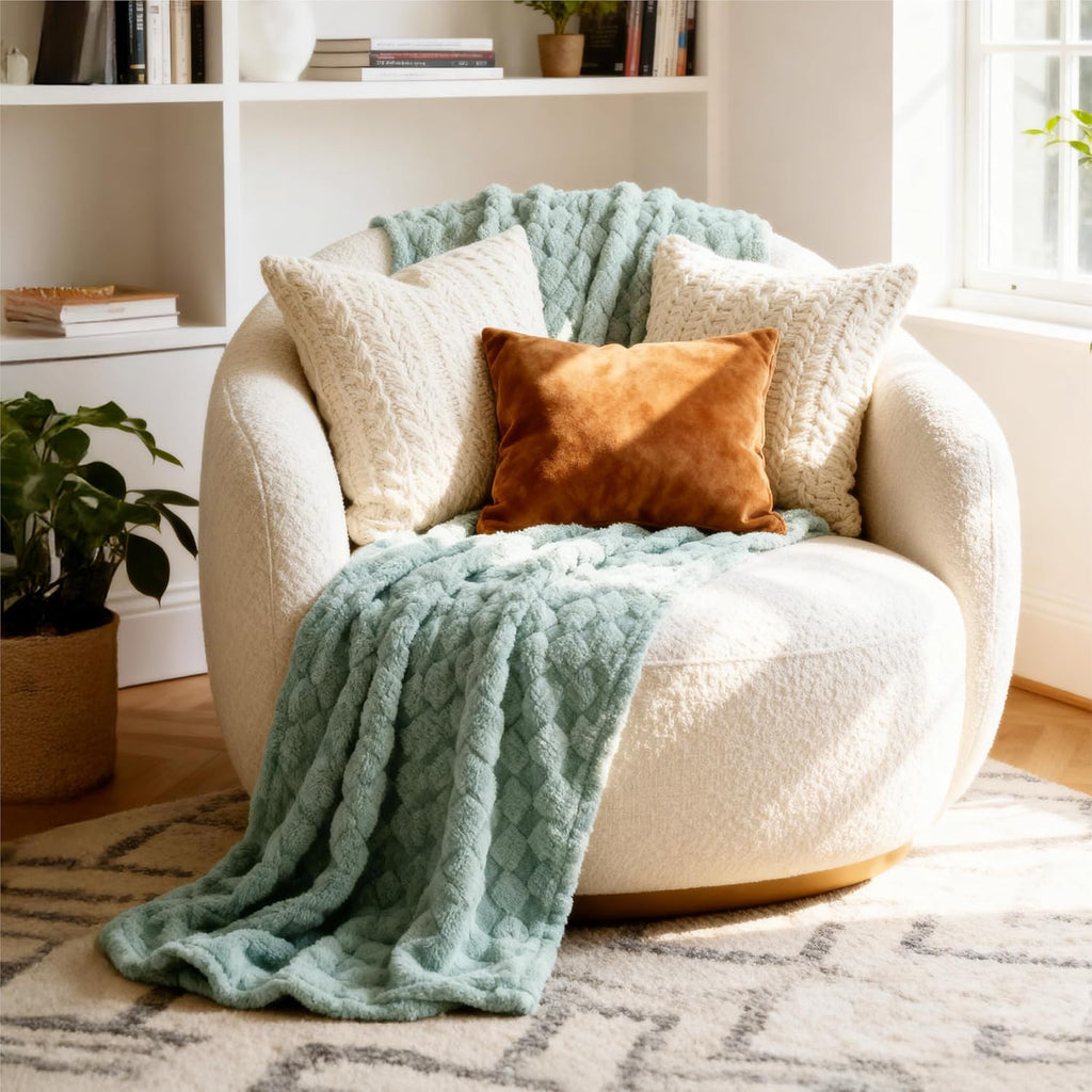 Bedsure Gentlesoft Sage Green Throw Blanket for Couch - Checkered Cute Fleece Blankets, Soft Cozy Summer Throw for Bedroom Home Decor Gifts for Mom Girls, Green, 50X60 Inches
