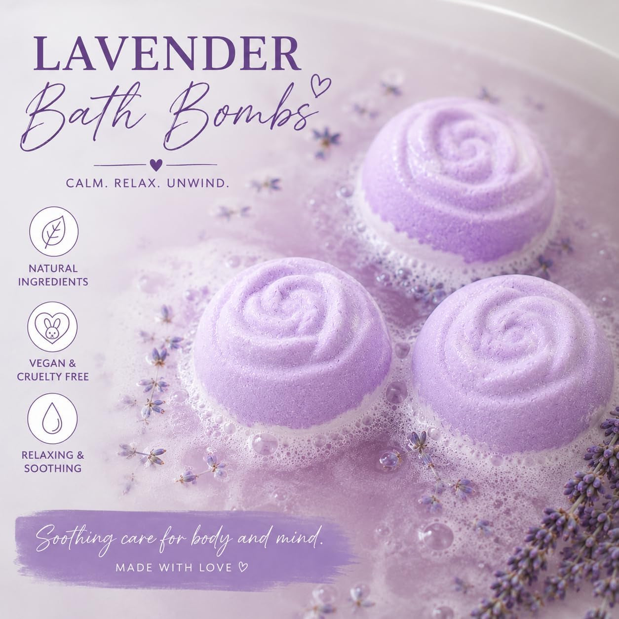 Lavender Dreams Bath Bombs for Women, 12 Organic Flower Bath Bombs, Soft Lavender Bath Bombs, Womens Bath Bombs Gift, Lush Bath Bombs for Girls, Relaxing Bathbombs, Bath Balls