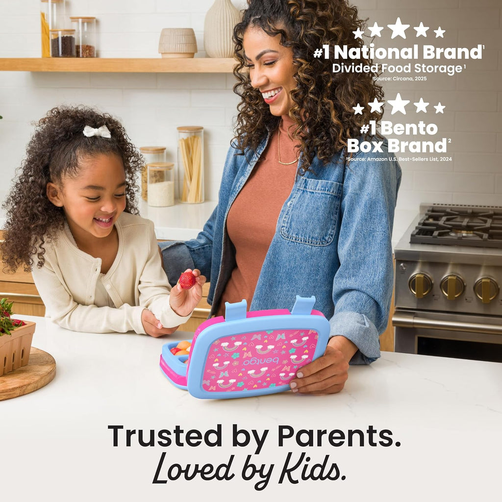 Bentgo Kids Prints Leak-Proof 5-Compartment Bento-Style Kids Lunch Box | Ideal Portion Sizes for Ages 3-7, Durable, Drop-Proof, Dishwasher Safe, PFAS & Bpa-Free Materials (Rainbows and Butterflies)
