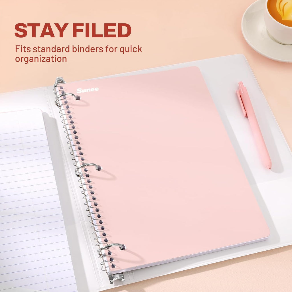 Spiral Notebooks, 1-Subject, 5 Pack, College Ruled Paper, 8" X 10-1/2", 70 Sheets per Notebook,3-Hole Punched Paper, Pink,Purple, Blue, Green, Yellow Spiral Lined Notebooks for School,Work