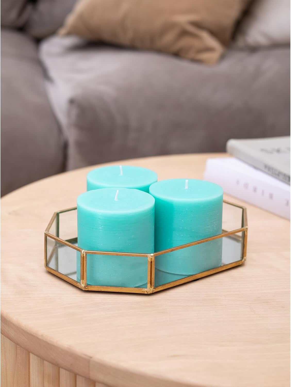 3X3 Pillar Candles Set of 3 - Rustic Unscented No Drip Turquoise Candles for Home Decor, Weddings, Centerpieces