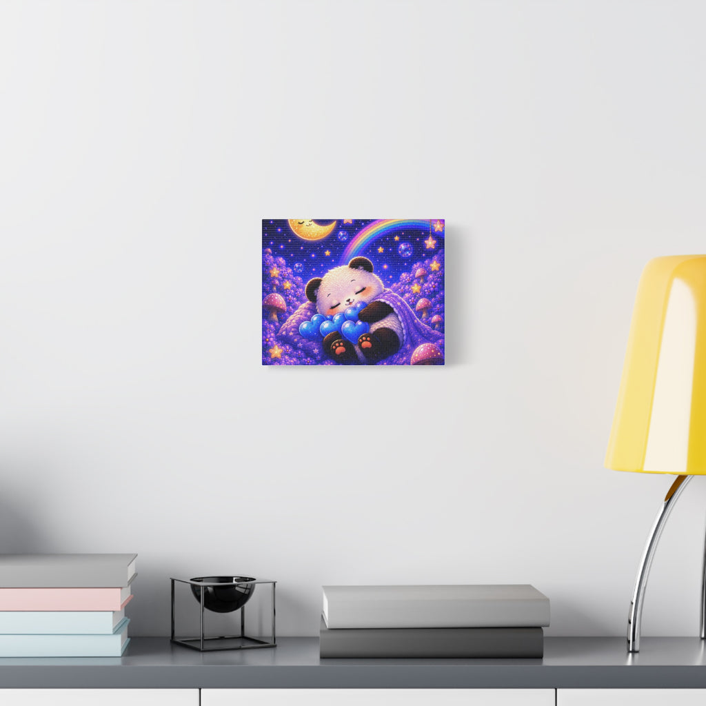 Sleeping Baby Panda Canvas Wall Art | Whimsical Nursery Decor | Dreamy Moon & Rainbow Print