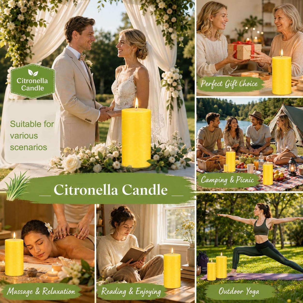 Citronella Candles Outdoor - Large Citronella Pillar Candles for Patio, 2X4 Inch, Burns up to 320 Hours, Soy Wax Candles,Backyard, Garden, Porch, Deck, Aromatherapy Candles