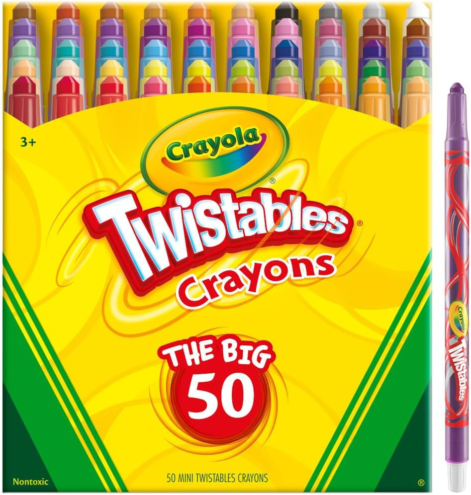Mini Twistables Crayons for Kids (50Ct), Cute Back to School Supplies for Kids, Crayons for Coloring Books, Gift for Toddlers Girls & Boys, Arts & Crafts, 3+