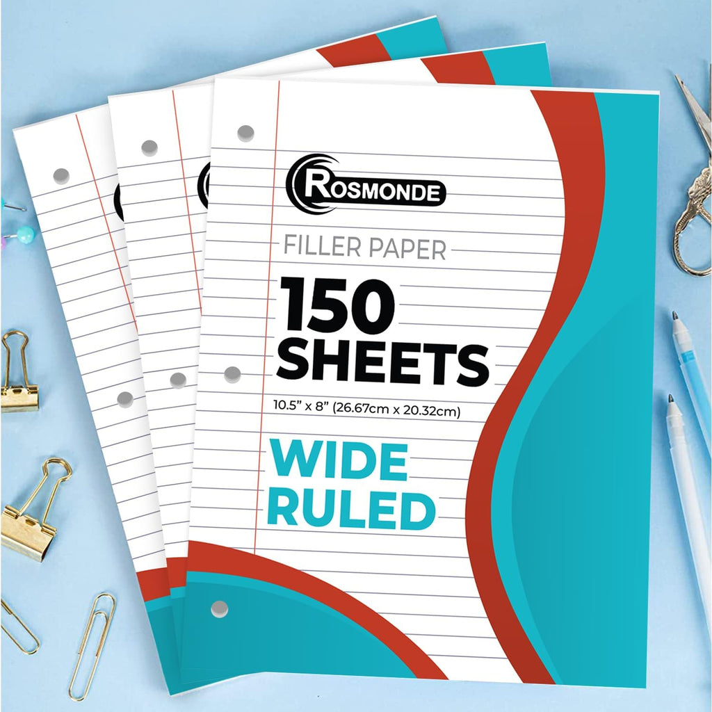 900 Sheets Loose Leaf Paper, 6 Pack, Wide Ruled Filler Paper | Bulk Office Filler Paper, 8" X 10.5", 3 Hole Punched, 150 Sheets/Pack, Wide Ruled Notebook Paper for Binder, White