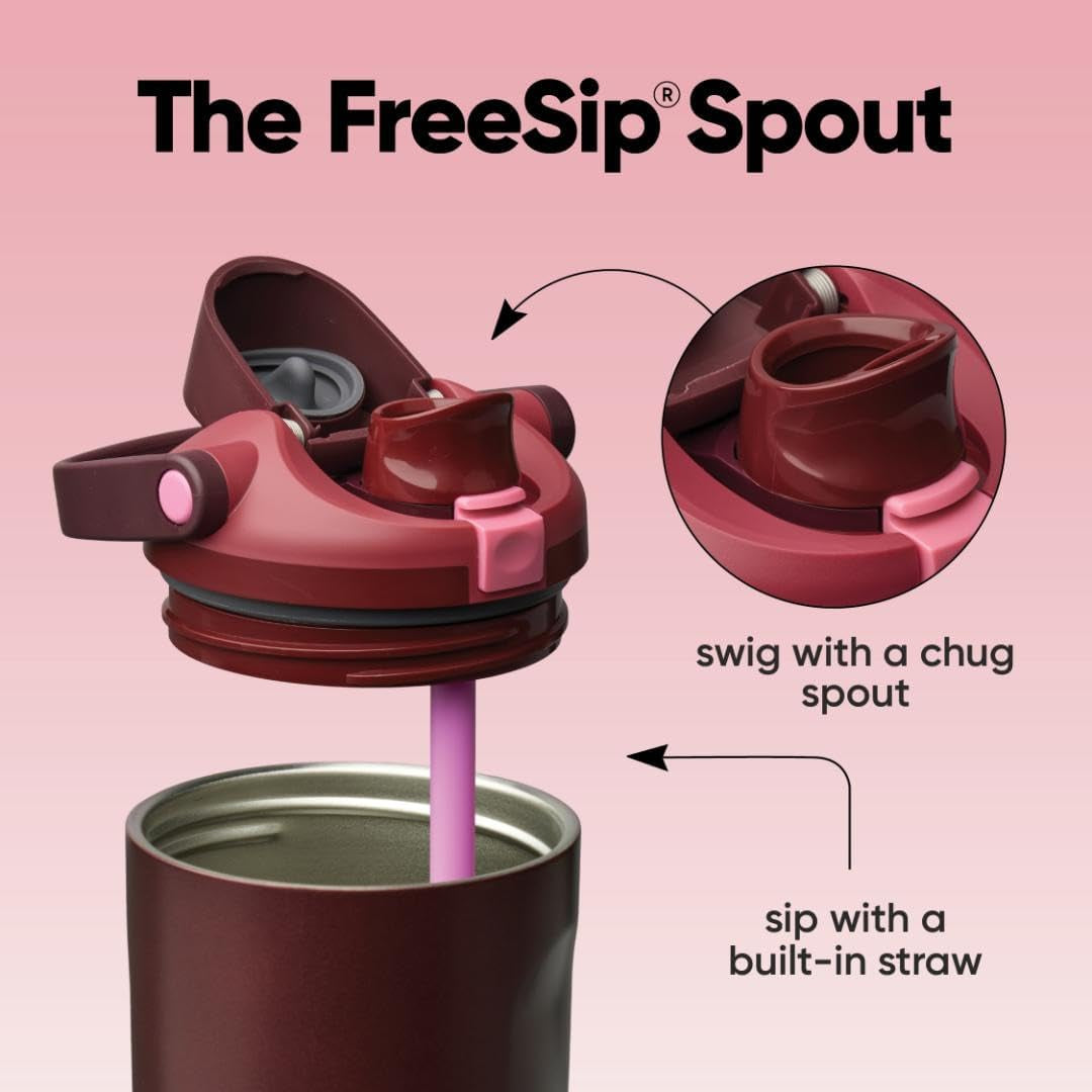 Owala Freesip Sway Insulated Stainless Steel Water Bottle with Two-Way Spout, Built-In Straw and Bucket Handle, Made for Travel, School, and Sports, 40Oz, BPA Free, Leak Proof, Black Cherry