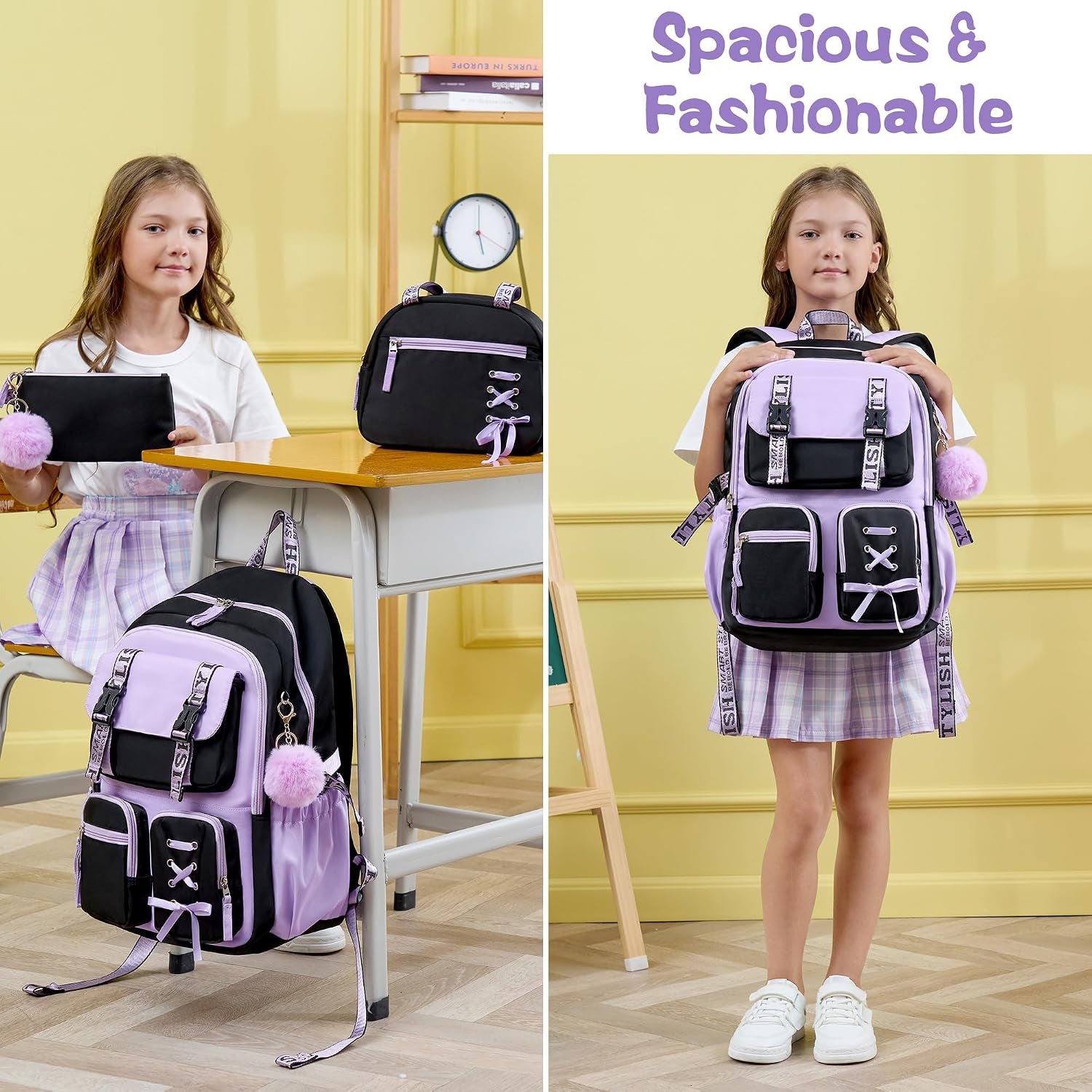 Backpack for Girls, 3 PCS Waterproof Girls Backpack with Lunch Box | W/ Pencil Case, Kid Backpacks for Teen Girl Kindergarten Elementary Middle High School Student Back to School Kid Bookbag Set