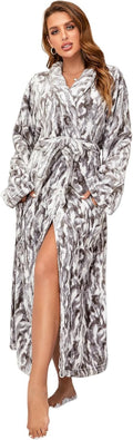Womens Bathrobe Ladies Fleece Plush Warm Long Robes Fleece Nightgown Sleepwear