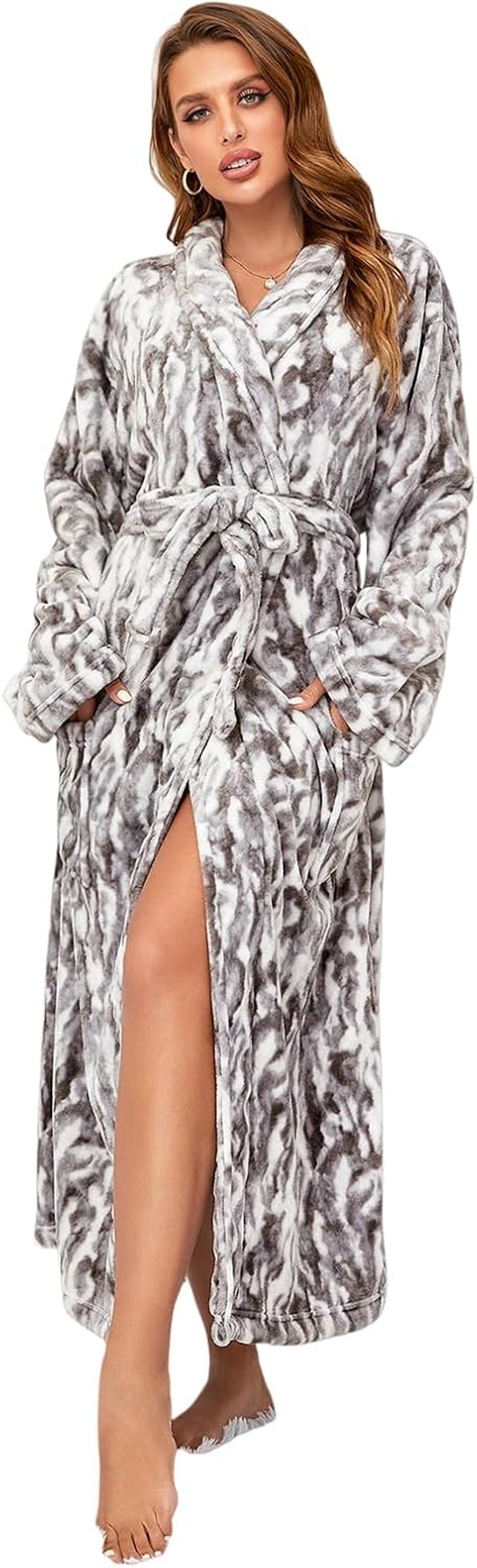 Womens Bathrobe Ladies Fleece Plush Warm Long Robes Fleece Nightgown Sleepwear