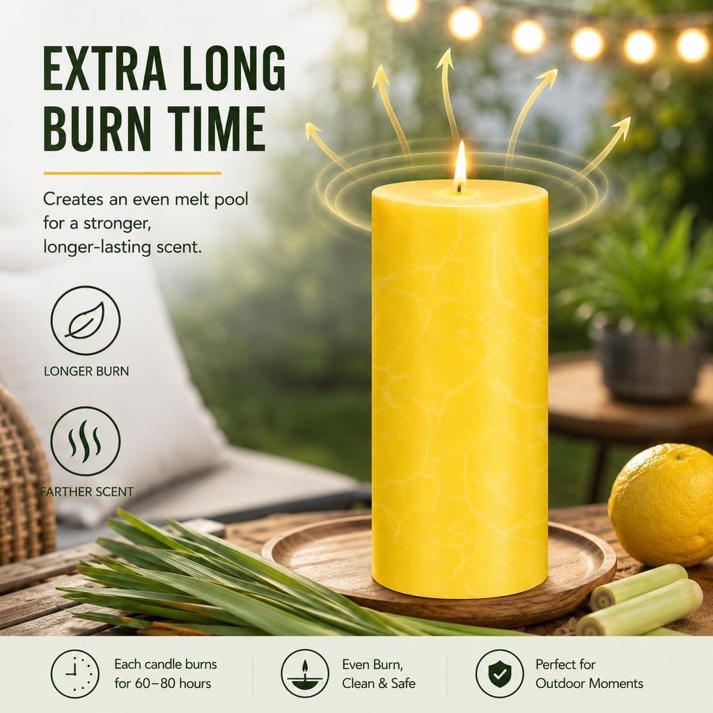 Citronella Candles Outdoor - Large Citronella Pillar Candles for Patio, 2X4 Inch, Burns up to 320 Hours, Soy Wax Candles,Backyard, Garden, Porch, Deck, Aromatherapy Candles