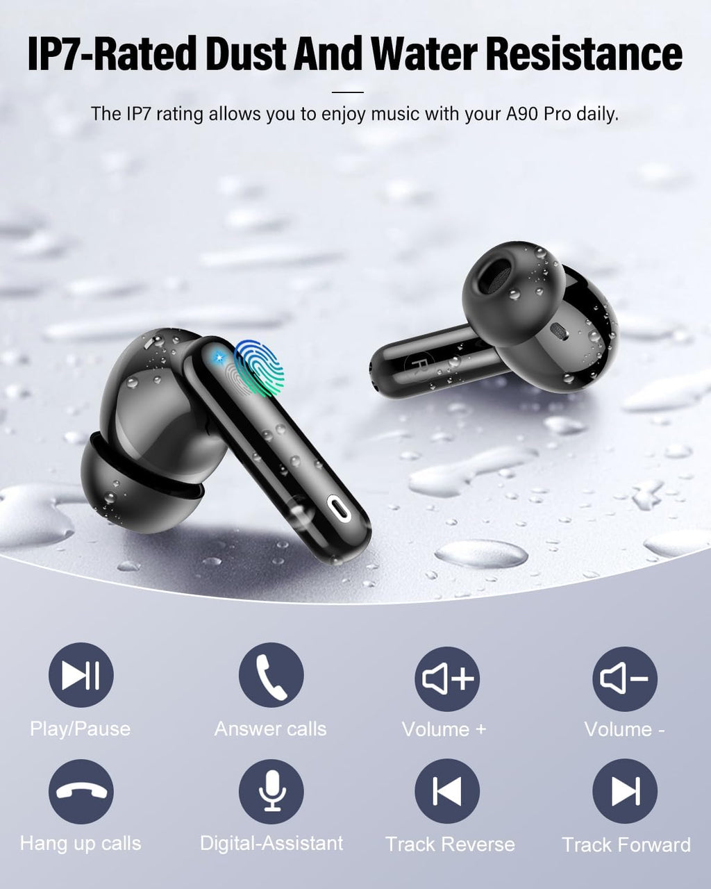 Wireless Earbuds, Bluetooth 5.4 Headphones Bass Stereo/Clear Calls, Black | Ear Buds with Noise Cancelling Mic LED Display in Ear Earphones IP7 Waterproof 36H Bluetooth Earbuds for Phones/Sport/Laptop
