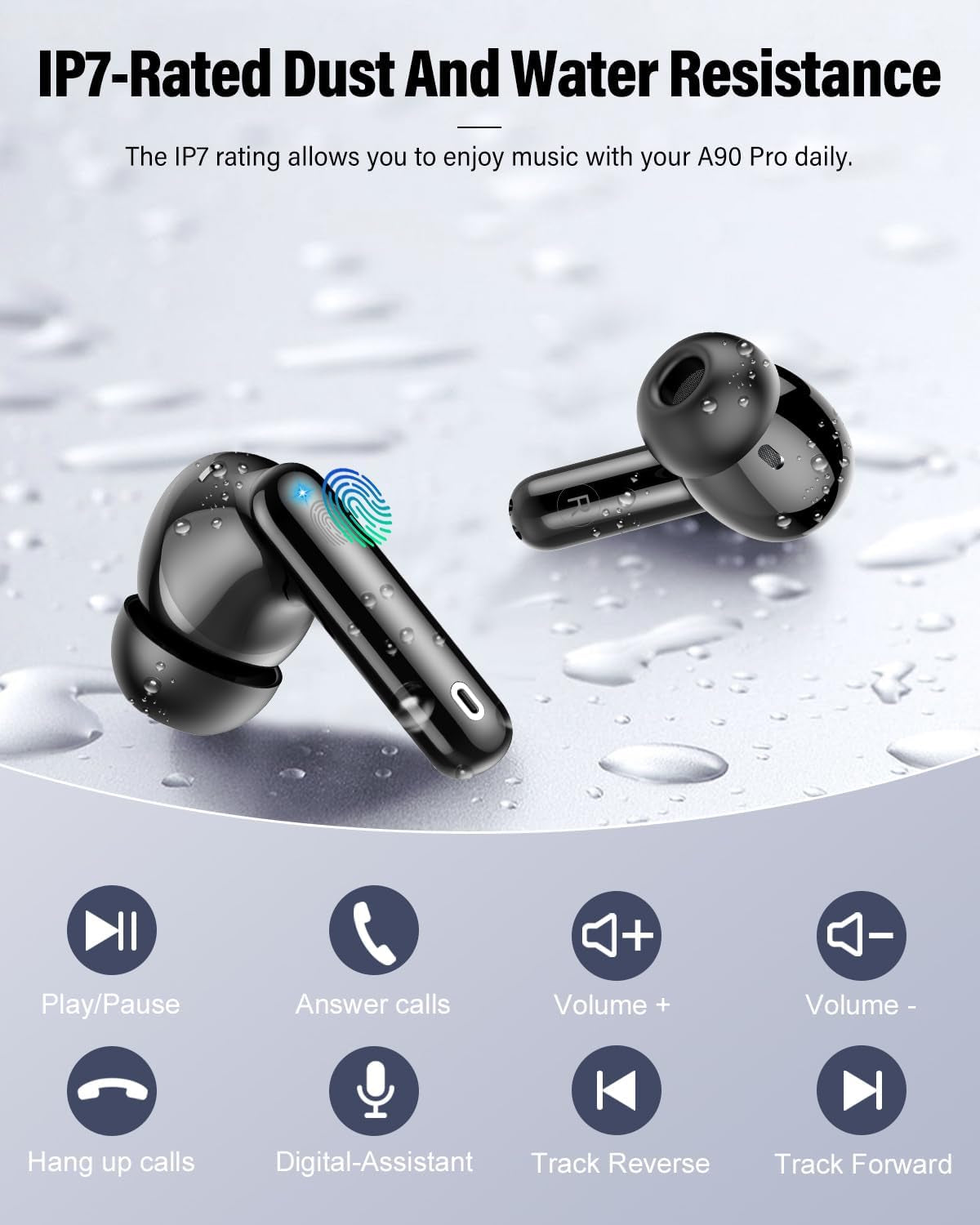 Wireless Earbuds, Bluetooth 5.4 Headphones Bass Stereo/Clear Calls, Black | Ear Buds with Noise Cancelling Mic LED Display in Ear Earphones IP7 Waterproof 36H Bluetooth Earbuds for Phones/Sport/Laptop