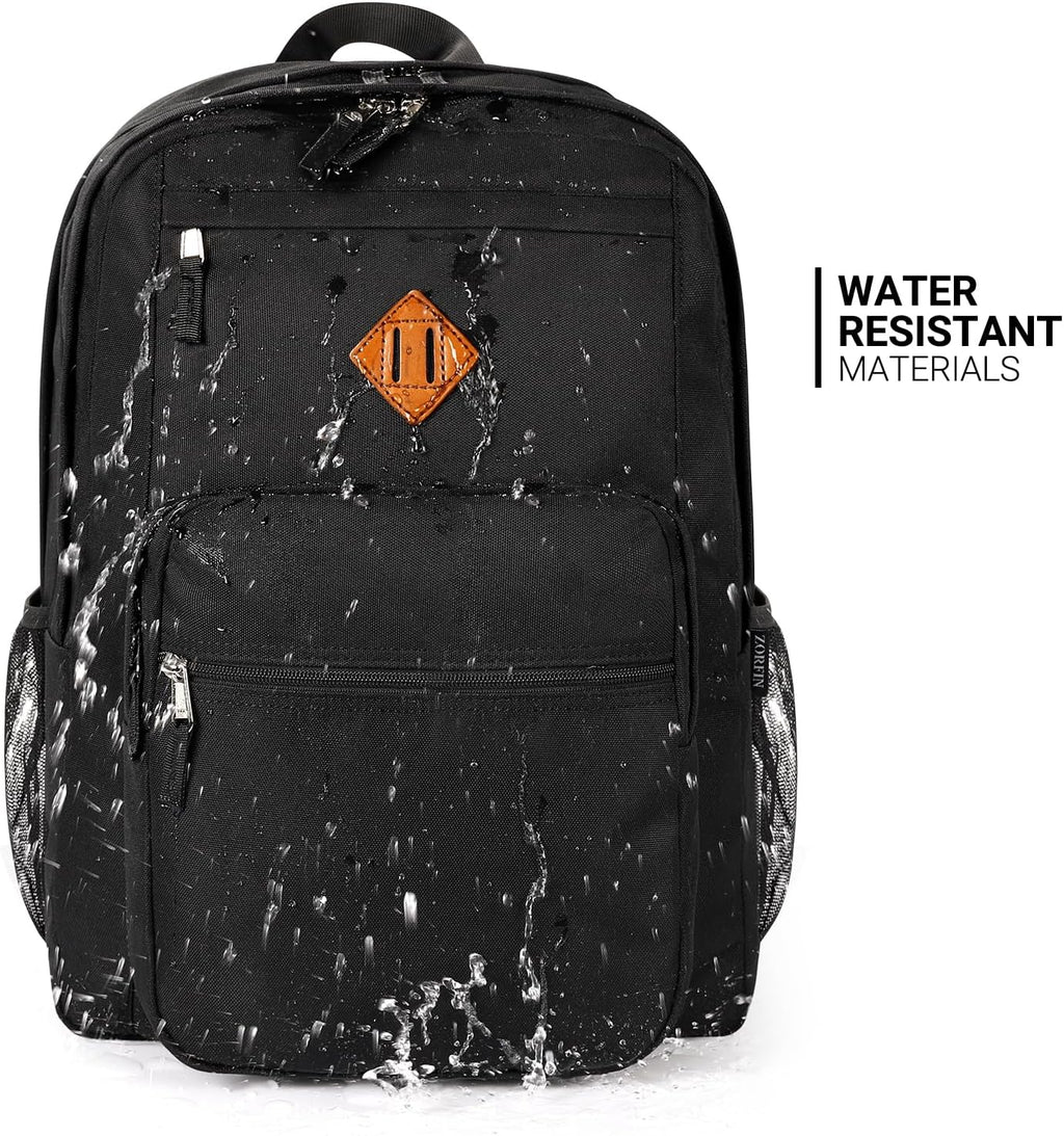 26L Black Backpack for College, and Travel: Water Resistant Bookbag