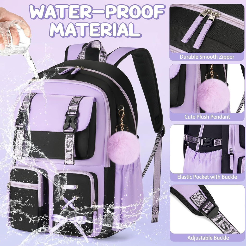 Backpack for Girls, 3 PCS Waterproof Girls Backpack with Lunch Box | W/ Pencil Case, Kid Backpacks for Teen Girl Kindergarten Elementary Middle High School Student Back to School Kid Bookbag Set