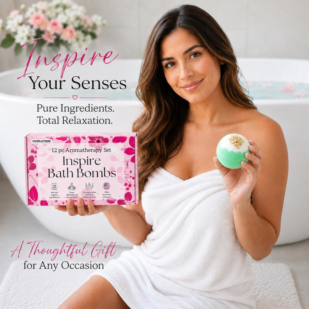 12 Inspire Bath Bombs for Women & Girls – Flower Topped Bath Bombs Girls, Fun Bathbombs Set, Organic Bath Fizzers, Luxury Gift for Mothers Day, Birthday, Christmas, Easter or Self Care