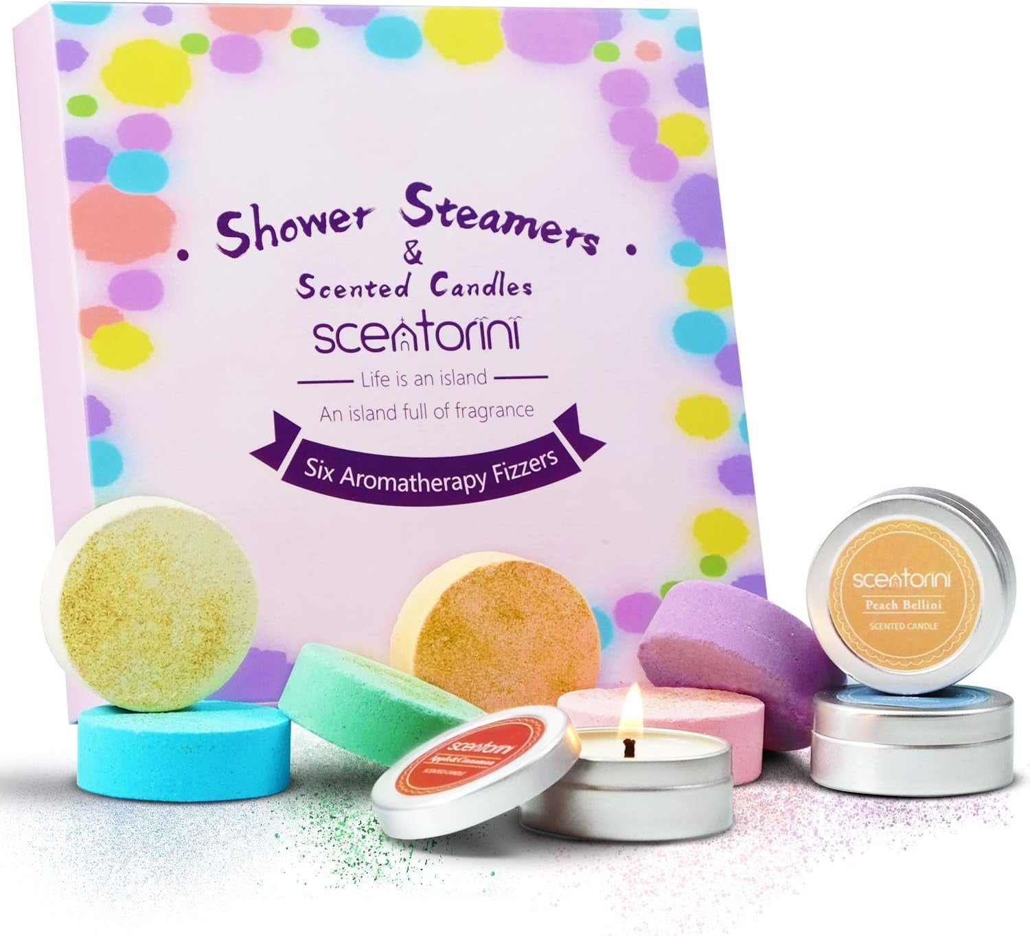 Shower Steamers, Shower Bombs with Scented Candles, Shower Steamers Aromatherapy, 6 Aromatherapy Shower Bombs, 3 Tealight Candles, Use for Home Spa Christmas Gifts