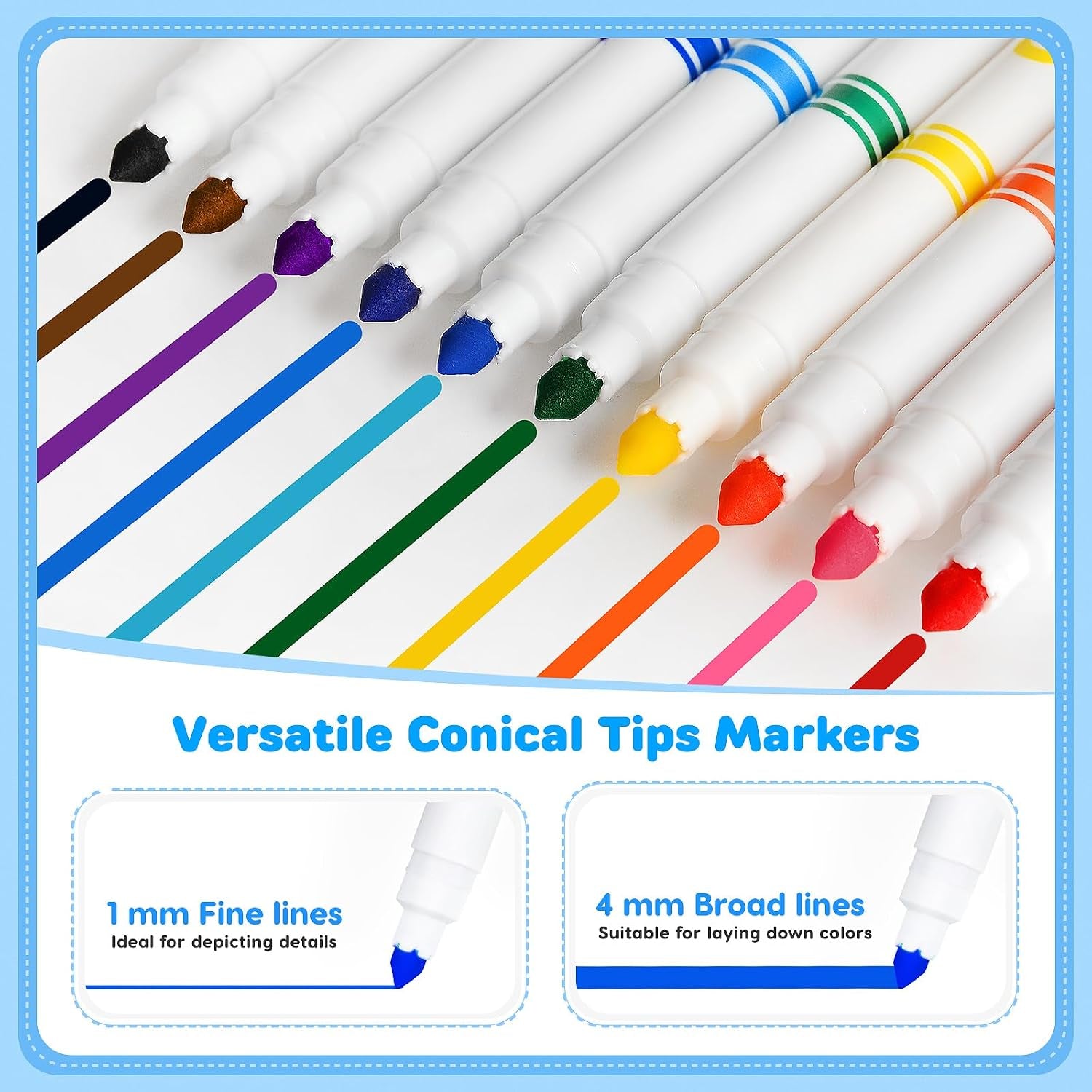 160 Count Washable Markers Bulk, 10 Assorted Colors, Conical Tip with Fine & Broad Line Coloring Marker for Kids, Markers Bulk for Classroom, School Art Supplies, Back to School Essentials