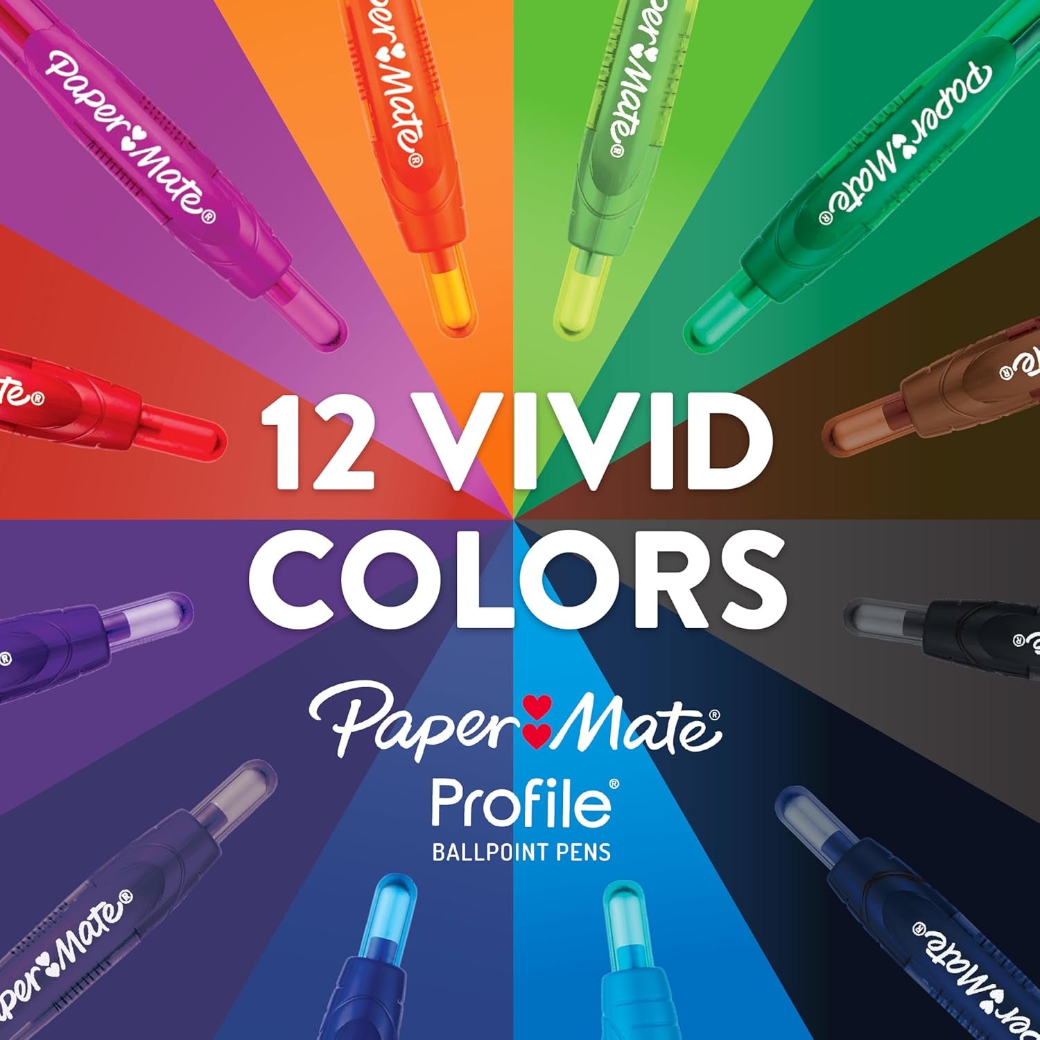 Paper Mate Profile Retractable Ballpoint Pens, Bold Point (1.4Mm), Assorted Colors, 12 Count - Back to School, Office, Teacher Supplies