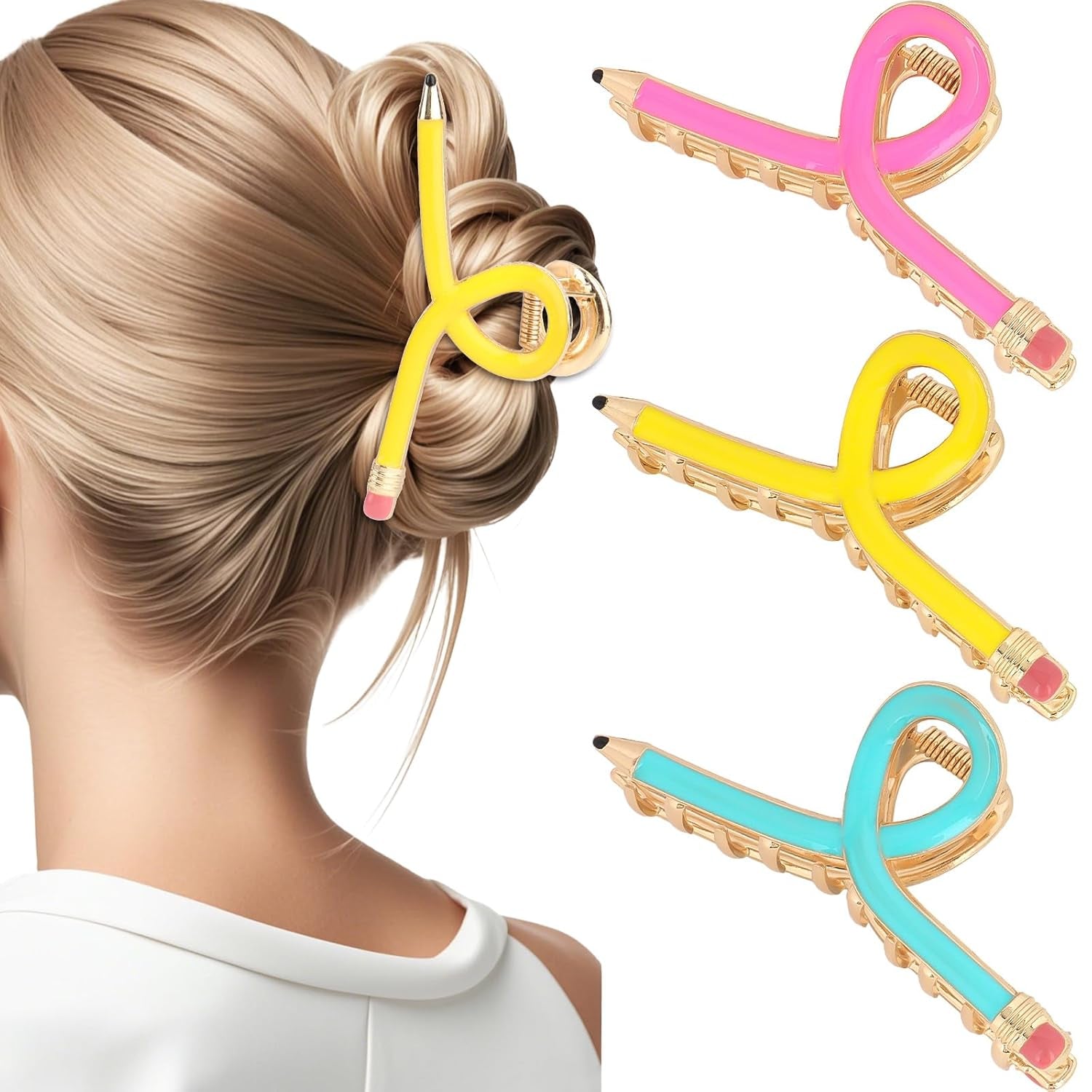 Pencil Hair Claw Clips for Women Thick Hair Clips for Teacher Gifts | Back to School Jaw Barrettes Cute Teacher Appreciation Gift Accessories Party Costume Christmas