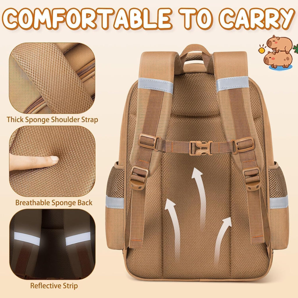 Capybara Backpack for School Girls, 30PCS Capybara School Supplies | Stationery Set with Bookbag Pencil Case Pins Gel Pens Pencils Notebooks for Back to School Kindergarten Elementary Student