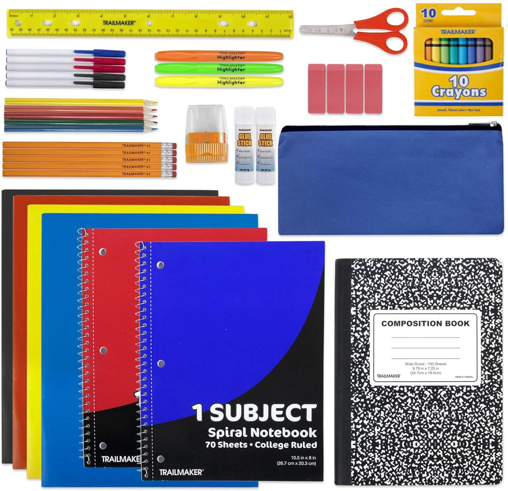 School Supplies Kit 45 Piece School Supply Kit Grades K-12 – Back to School Essentials Includes Folders Notebooks Pencils Pens and Much More!