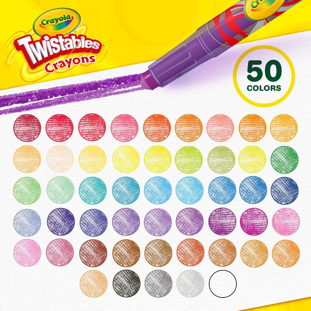 Mini Twistables Crayons for Kids (50Ct), Cute Back to School Supplies for Kids, Crayons for Coloring Books, Gift for Toddlers Girls & Boys, Arts & Crafts, 3+