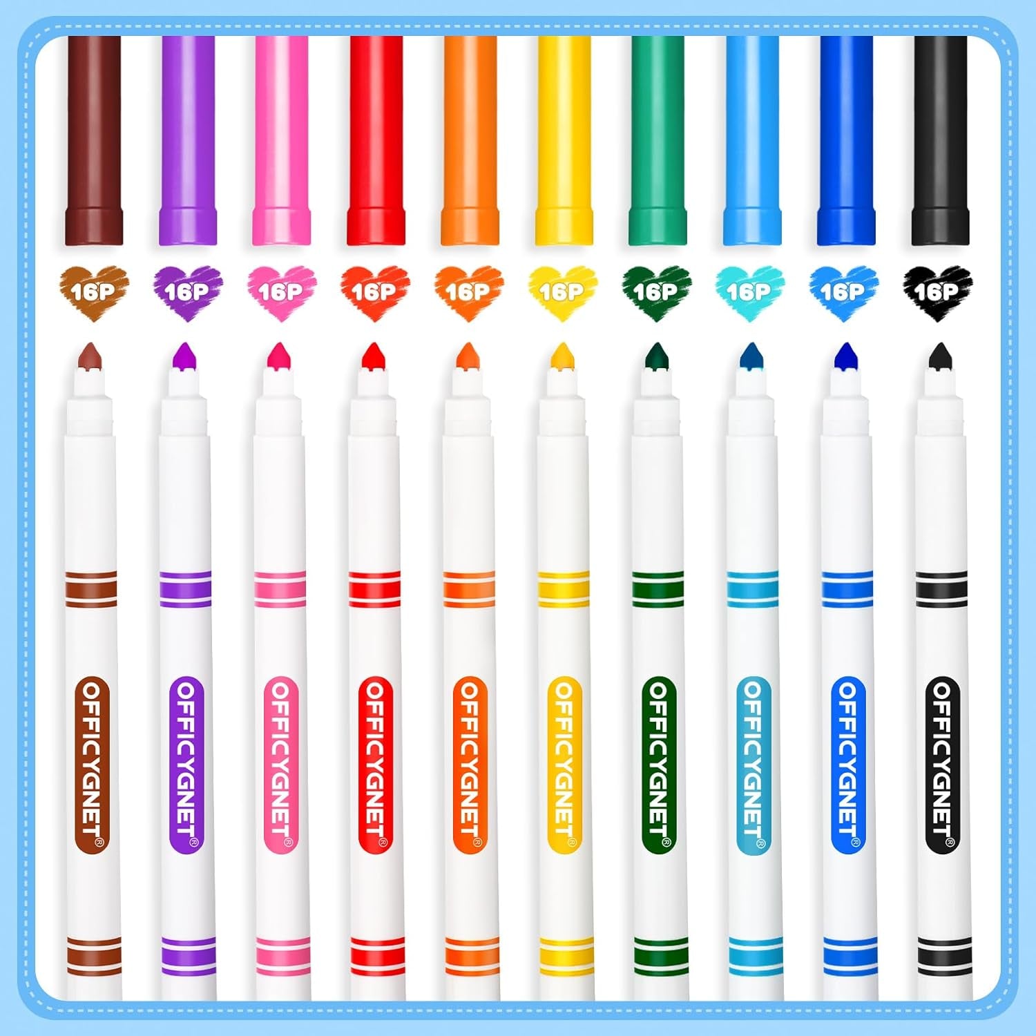 160 Count Washable Markers Bulk, 10 Assorted Colors, Conical Tip with Fine & Broad Line Coloring Marker for Kids, Markers Bulk for Classroom, School Art Supplies, Back to School Essentials