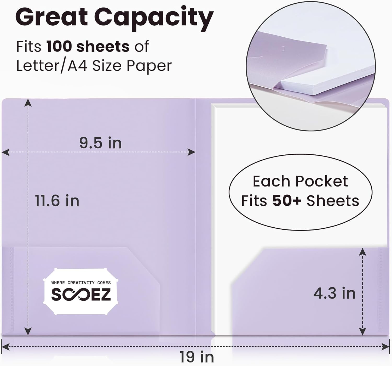 6Pack Folders with Pockets, Pastels Colors, Heavy Duty Pocket Folder | Plastic Folders with Pockets, 2-Pocket Folder Bulk, Aesthetic File Folder, Back to School Office Filing Supplies