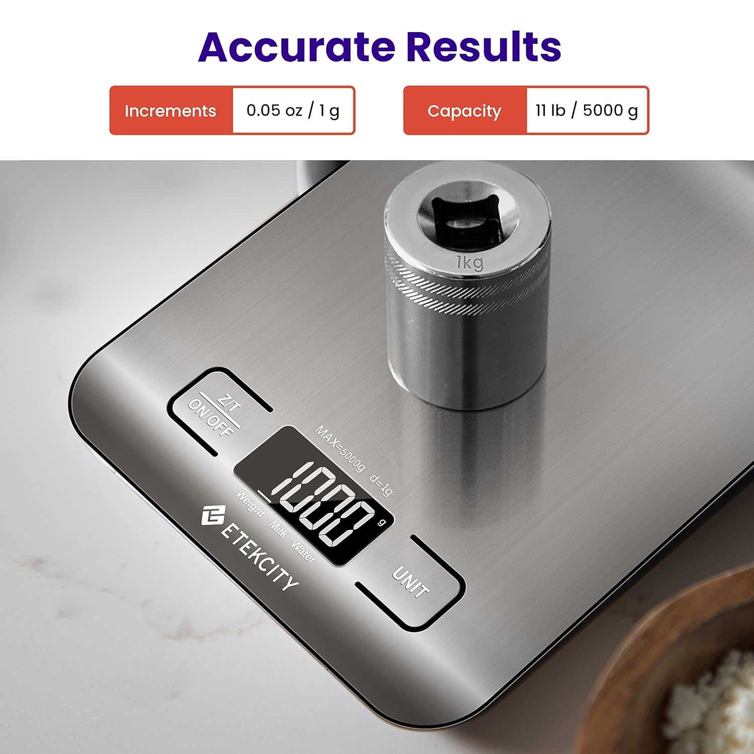Food Kitchen Scale, Digital Grams and Ounces, 11Lb | Tare Function, Ideal for Baking, Weight Loss, Keto, Meal Prep, Packages, Liquids and Jewelry, 304 Stainless Steel