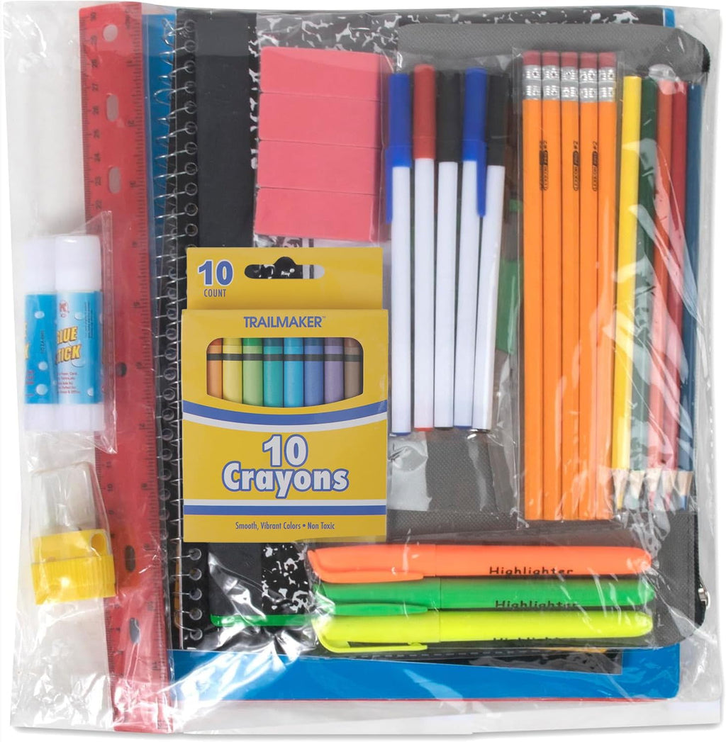 School Supplies Kit 45 Piece School Supply Kit Grades K-12 – Back to School Essentials Includes Folders Notebooks Pencils Pens and Much More!