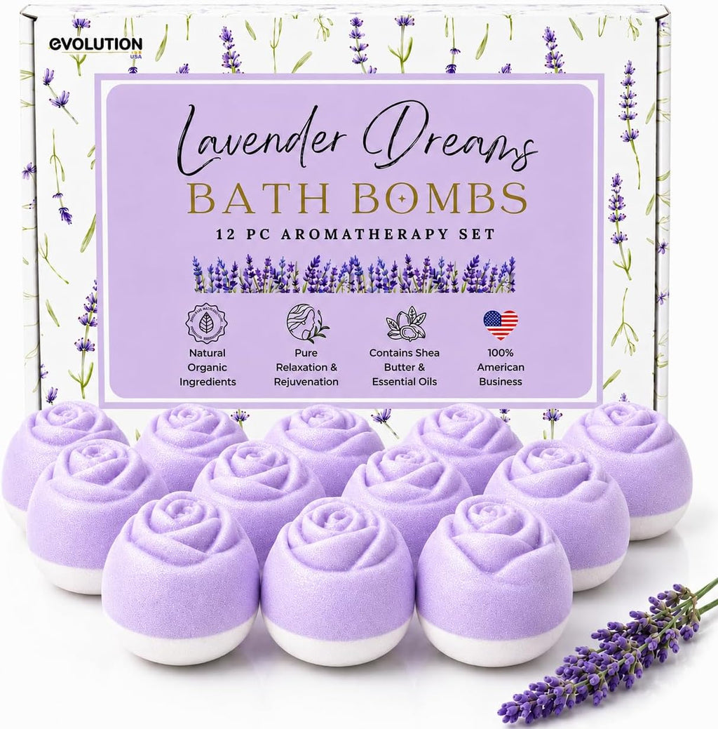 Lavender Dreams Bath Bombs for Women, 12 Organic Flower Bath Bombs, Soft Lavender Bath Bombs, Womens Bath Bombs Gift, Lush Bath Bombs for Girls, Relaxing Bathbombs, Bath Balls