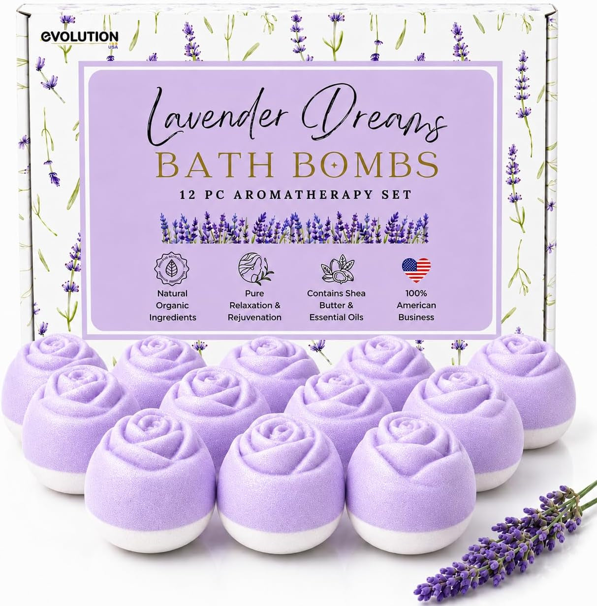 Lavender Dreams Bath Bombs for Women, 12 Organic Flower Bath Bombs, Soft Lavender Bath Bombs, Womens Bath Bombs Gift, Lush Bath Bombs for Girls, Relaxing Bathbombs, Bath Balls